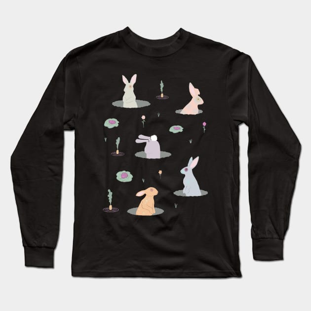 Rabbits in Rabbit Holes Long Sleeve T-Shirt by ahadden